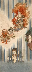 Schauspieler Ichikawa Danjuro VII als Mongaku und Matsumoto Koshiro V als Fudo-myoo