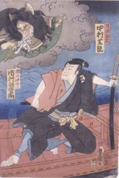 Nakamura Shikan in einer unbekannten Rolle und Ichimura Uzaemon als Neko no Nakanori