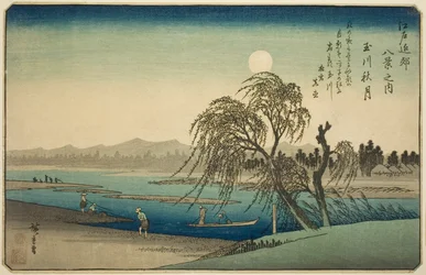 Herbstmond über dem Tama-Fluss (Tamagawa no shugetsu), aus der Serie "Acht Ansichten in der Umgebung von Edo (Edo kinko hakkei no uchi)"