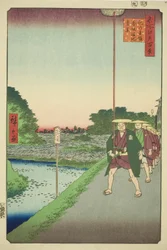 Fernblick auf das Akasaka-Reservoir vom Kinokuni-Hang (Kinokunizaka Akasaka Tameike enkei), aus der Serie "Hundert berühmte Ansichten von Edo (Meisho Edo hyakkei)"