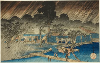 Abendregen am Ufer des Tadasu-Flusses (Tadasugawara no yudachi), aus der Serie "Berühmte Orte in Kyoto (Kyoto meisho no uchi)"