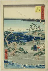Hamamatsu: Die berühmten Murmelnden Kiefern (Hamamatsu, meisho zazanza no matsu), Nr. 30 aus der Serie "Berühmte Ansichten der dreiundfünfzig Stationen (Gojusan tsugi meisho zue)", auch bekannt als der Vertikale Tokaido