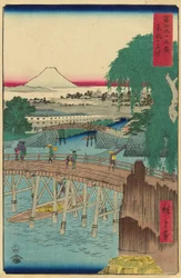 Ichikoku-Brücke in der östlichen Hauptstadt (Toto Ichikokubashi), aus der Serie "Sechsunddreißig Ansichten des Berges Fuji (Fuji sanjurokkei)"