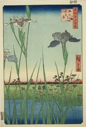 Schwertlilien in Horikiri (Horikiri no hanashobu), aus der Serie "Hundert berühmte Ansichten von Edo (Meisho Edo hyakkei)"
