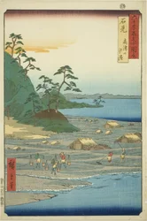 Provinz Iwami: Salzstrände in der Nähe des Takatsu-Hügels (Iwami, Takatsuyama shiohama), aus der Serie "Berühmte Orte in den sechzig Provinzen (Rokujuyoshu meisho zue)"