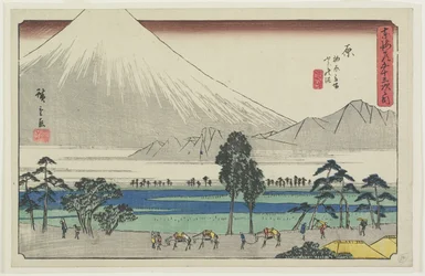 Rastplatz Kashiwahara am Teich mit Blick auf den Fuji, Hara, 1841-1842
