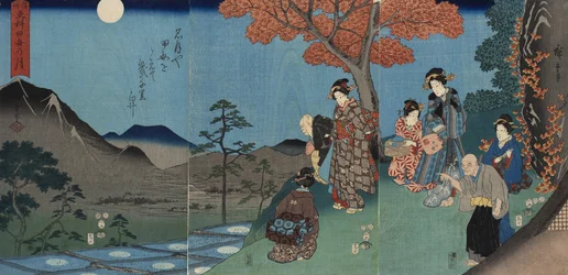 Der Mond spiegelt sich in den Reisfeldern von Sarashina in der Provinz Shinano