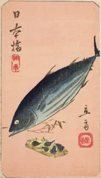 Morgenmarkt an der Nihon-Brücke (Nihonbashi, asaichi), Abschnitt eines Blattes aus der Serie "Ausschnitte berühmter Orte in Edo (Harimaze Koto meisho)"