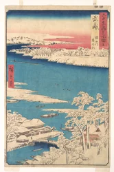 Morgen nach einem Schneefall, der Sumida-Fluss, Provinz Musashi, aus der Serie „Ansichten berühmter Orte in den mehr als sechzig Provinzen“