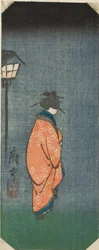 Nichomachi in Fuchu, Abschnitt des Blattes Nr. 6 aus der Serie "Bilder der dreiundfünfzig Stationen des Tokaido (Tokaido gojusan tsugi zue)"
