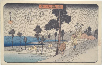 Nächtlicher Regen in Koizumi, aus der Serie Acht Ansichten von Kanazawa