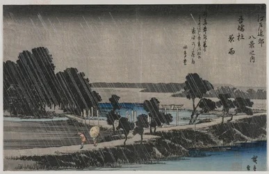 Nachtregen am Azuma-Schrein aus der Serie Acht Ansichten der Umgebung von Edo, Mitte der 1830er