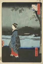 Nachtansicht des Matsuchi-Hügels und des San’ya-Kanals (Matsuchiyama San’yabori yakei), aus der Serie "Hundert berühmte Ansichten von Edo (Meisho Edo hyakkei)"