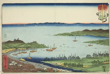 Niigata in der Provinz Echigo (Echigo Niigata), aus der Serie "Wrestling Matches between Mountains and Seas (Sankai mitate zumo)"