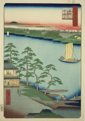 Niijuku-Fähre (Niijuku no watashi), aus der Serie "Hundert berühmte Ansichten von Edo (Meisho Edo hyakkei)"