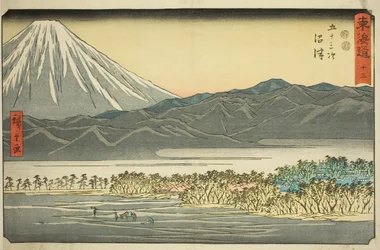 Numazu—Nr. 13, aus der Serie "Dreiundfünfzig Stationen des Tokaido (Tokaido gojusan tsugi)", auch bekannt als der Reisho Tokaido