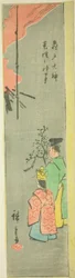 Opfergabe von Raps am Kameido Tenjin Schrein, Abschnitt eines Blattes aus der Serie "Ausschnitte berühmter Orte in Edo"