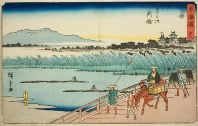 Okazaki: Yahagi-Fluss—Nr. 39, aus der Serie "Fifty-three Stations of the Tokaido," auch bekannt als Reisho Tokaido
