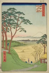 Teestube des alten Mannes, Meguro (Meguro Jijigachaya), Nr. 84 aus der Serie „Hundert berühmte Ansichten von Edo (Meisho Edo hyakkei)“