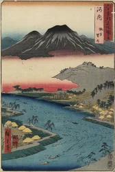 Otoko-yama-Berg von Hirakata aus gesehen, Provinz Kawachi, Juli 1853