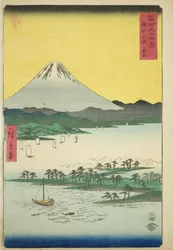 Kiefernstrand bei Miho in der Provinz Suruga, aus der Serie "Sechsunddreißig Ansichten des Berges Fuji"