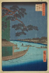 Kiefer des Erfolgs und Oumayagashi, Asakusa-Fluss, Nr.61 aus der Serie "Hundert berühmte Ansichten von Edo (Meisho Edo hyakkei)"