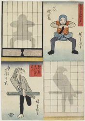 Schattenfiguren einer Laterne und eines Falken, um 1842