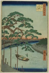 Die fünf Kiefern am Onagi-Fluss (Onagigawa Gohonmatsu), aus der Serie "Hundert berühmte Ansichten von Edo (Meisho Edo hyakkei)"