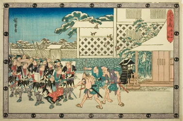 Der nächtliche Angriff, Teil 4: Der Rückzug (Youchi yon, hikitori), aus der Serie "Die Rache der loyalen Vasallen (Chushingura)"