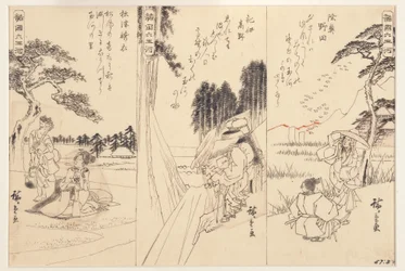 Der Noda-Juwelenfluss in Mutsu; Der Koya-Juwelenfluss in Kii; Der Toi-Juwelenfluss, 1838-43