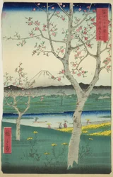 Die Vororte von Koshigaya in der Provinz Musashi, aus der Serie "Sechsunddreißig Ansichten des Berges Fuji"