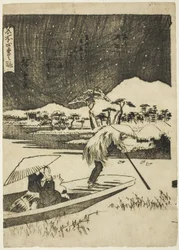 Der Sumida-Fluss im Winter (Fuyu, Sumidagawa), aus der Serie "Ansichten der vier Jahreszeiten an berühmten Orten (Meisho shiki no nagame)"