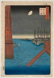 Die Insel Tsukuda von der Eitai-Brücke aus, aus der Folge „Hundert berühmte Ansichten von Edo“