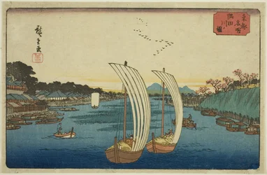 Ansicht des Sumida-Flusses (Sumidagawa no zu), aus der Serie "Berühmte Orte in der östlichen Hauptstadt (Toto meisho)"