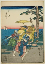 Yui, aus der Serie "Dreiundfünfzig Stationen [des Tokaido] (Gojusan tsugi)," auch bekannt als die Figuren-Tokaido (Jinbutsu Tokaido)