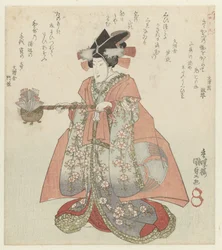 Frau mit einem Sake-Kännchen