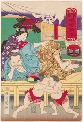 Kampf zweier Sumo-Kinder vor Tachibana Muneshige