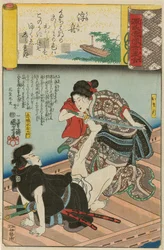 Ein Boot treibt ab Ukifune: Omatsu und Akabori Mizuemon, aus der Serie Szenen a..., 1845-1846