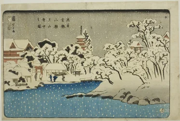 Schnee auf dem Benten-Hügel am Kinryuzan-Tempel in Asakusa