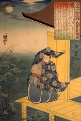 Der Dichter Fujiwara no Akisuke, der den Mond betrachtet