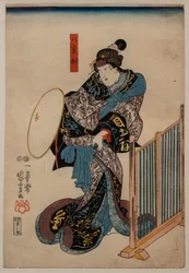 Der Schauspieler Ichimura Uzaemon XII in der Rolle der Prinzessin Yaegaki, 1848