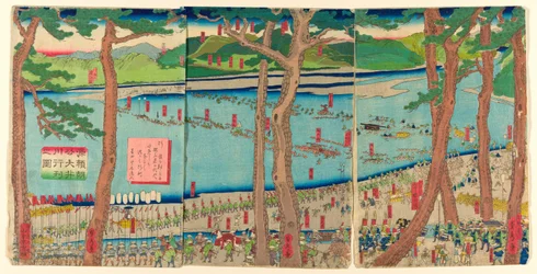 Prozession von Minamoto no Yoritomo über den Oi-Fluss (Minamoto Yoritomo ko Oikawa gyoretsu zu)