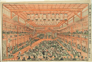 Perspektivbild eines Kabuki-Theaters (Uki-e Kabuki shibai no zu)