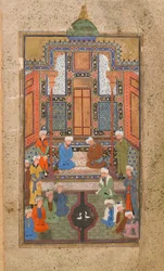 Palastszene in einem Tuhfat al-Ahrar (Geschenk der Freien) Buchara, Usbekistan, Usbekische Periode, ca. 1540