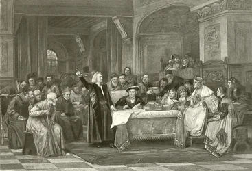 Kolumbus vor Isabella (Gravur)