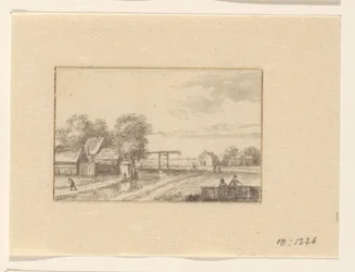 Landschaft mit Häusern und einer Zugbrücke