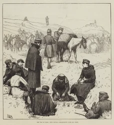 Der Krieg in Spanien, König Alfonso frühstückt mit seinem Stab