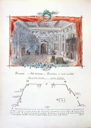 Bühnenbild und Regieanweisungen für eine Produktion von Hernani von Victor Hugo (1802-85), 1879