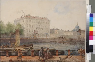Haus von M.D. Tarasova an der Uferstraße der Fontanka, von Vasily Semyonovich Sadovnikov (1800-1879). Aquarell auf Papier