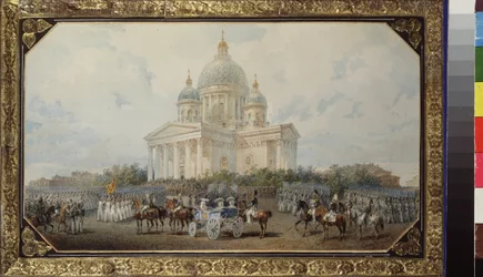 Die Parade vor der Isaakskathedrale in Sankt Petersburg